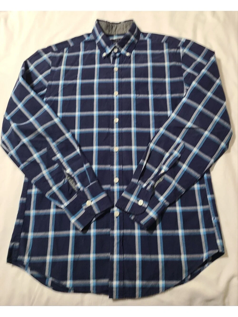 J Crew Plaid Shirt Mens Sz Small Blue Plaid Button Down 100% Cotton Coastal EUC